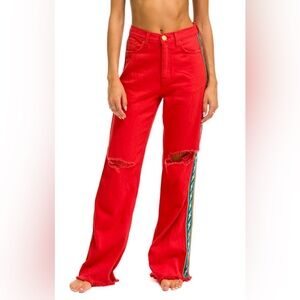 AVIATOR NATION BOLT ⚡️ STRIPE HI RISE WIDE-LEG GYPSY JEAN - RED